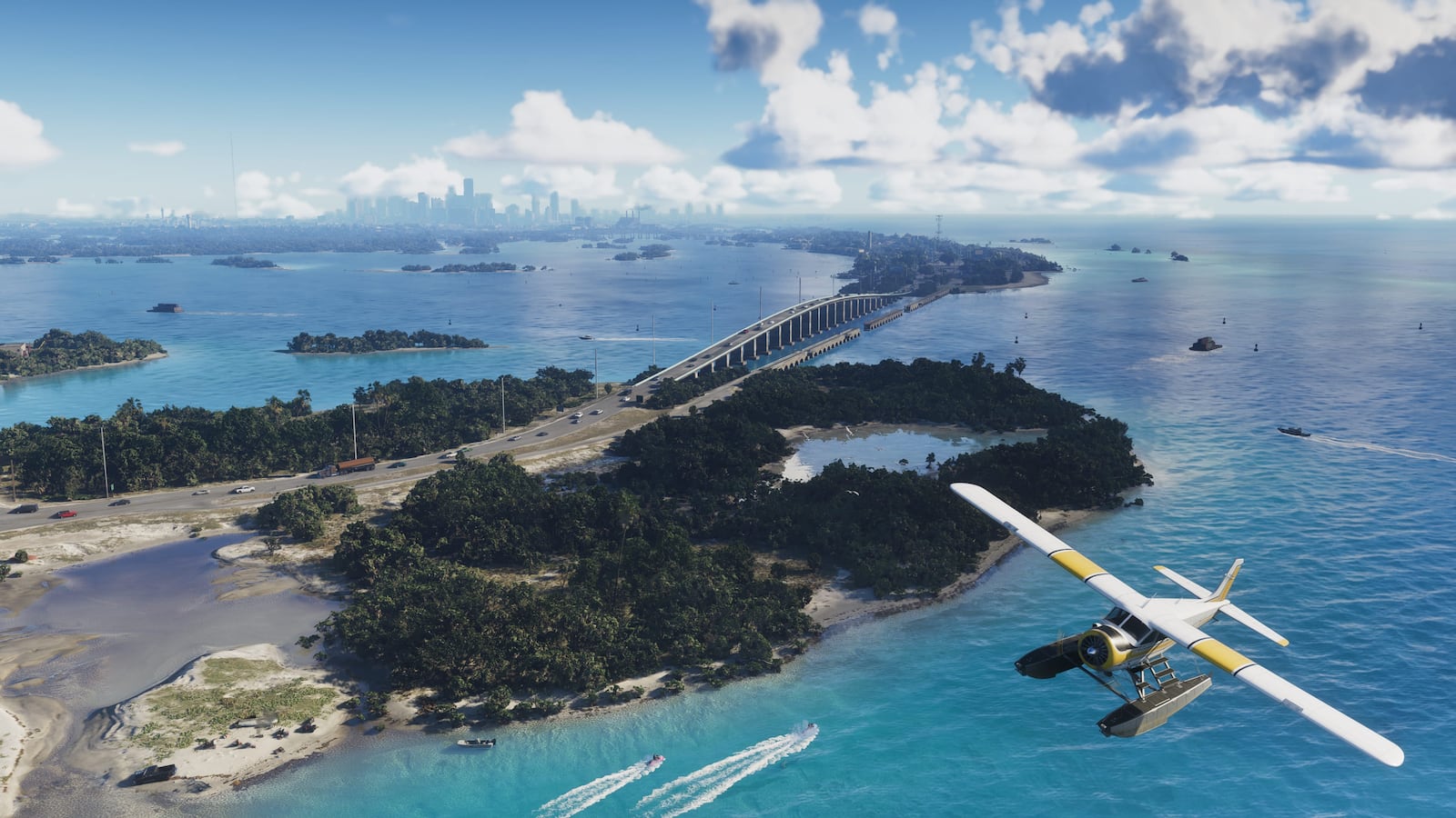 A seaplane above the Leonida Keys in an official GTA VI screenshot